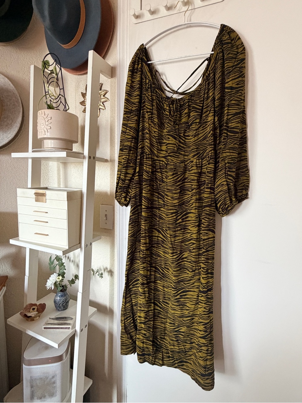 Whimsy + Row coquette sustainable tie-up dress in black & green tiger print